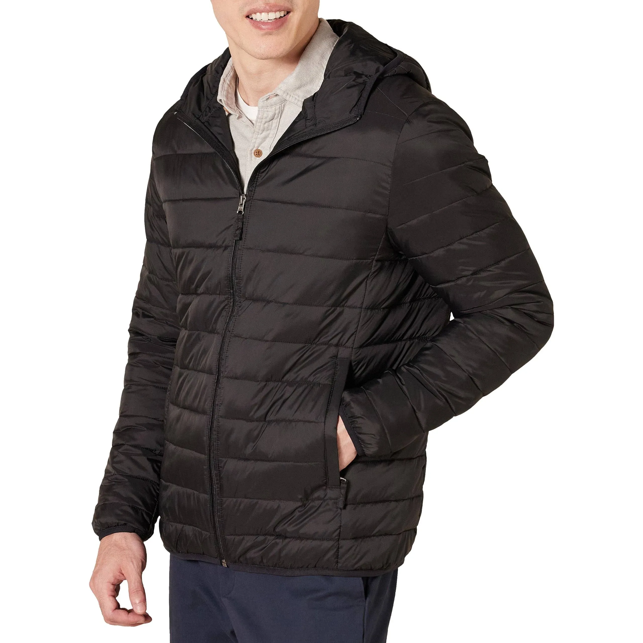 Amazon Essentials Men's Lightweight Water-Resistant Packable Hooded Puffer Jacket