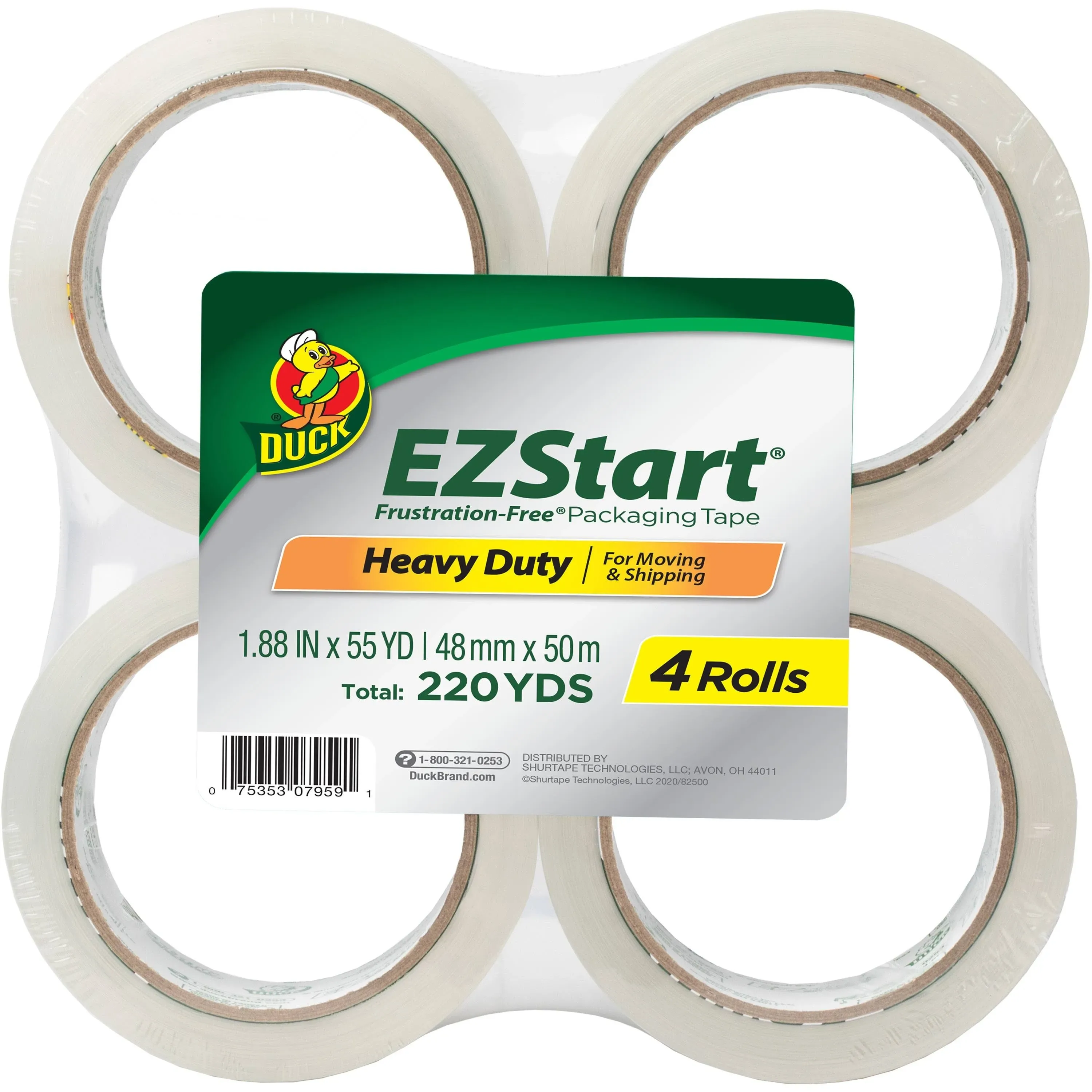 Duck Brand EZ Start Packing Tape Refill, 4 Rolls, 1.88 Inch x 54.6 Yard, Clear (280068)