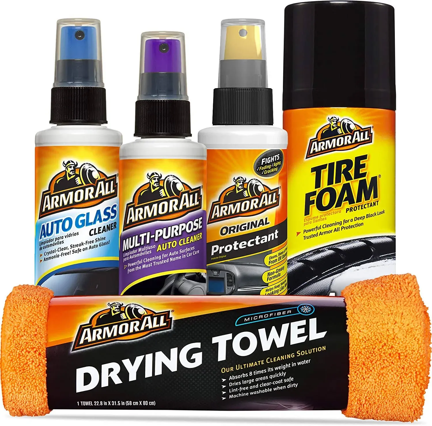 Armor All Car Wash &amp; Interior Cleaner Kit, Towel, Tire Foam, Glass Spray, 5 ct