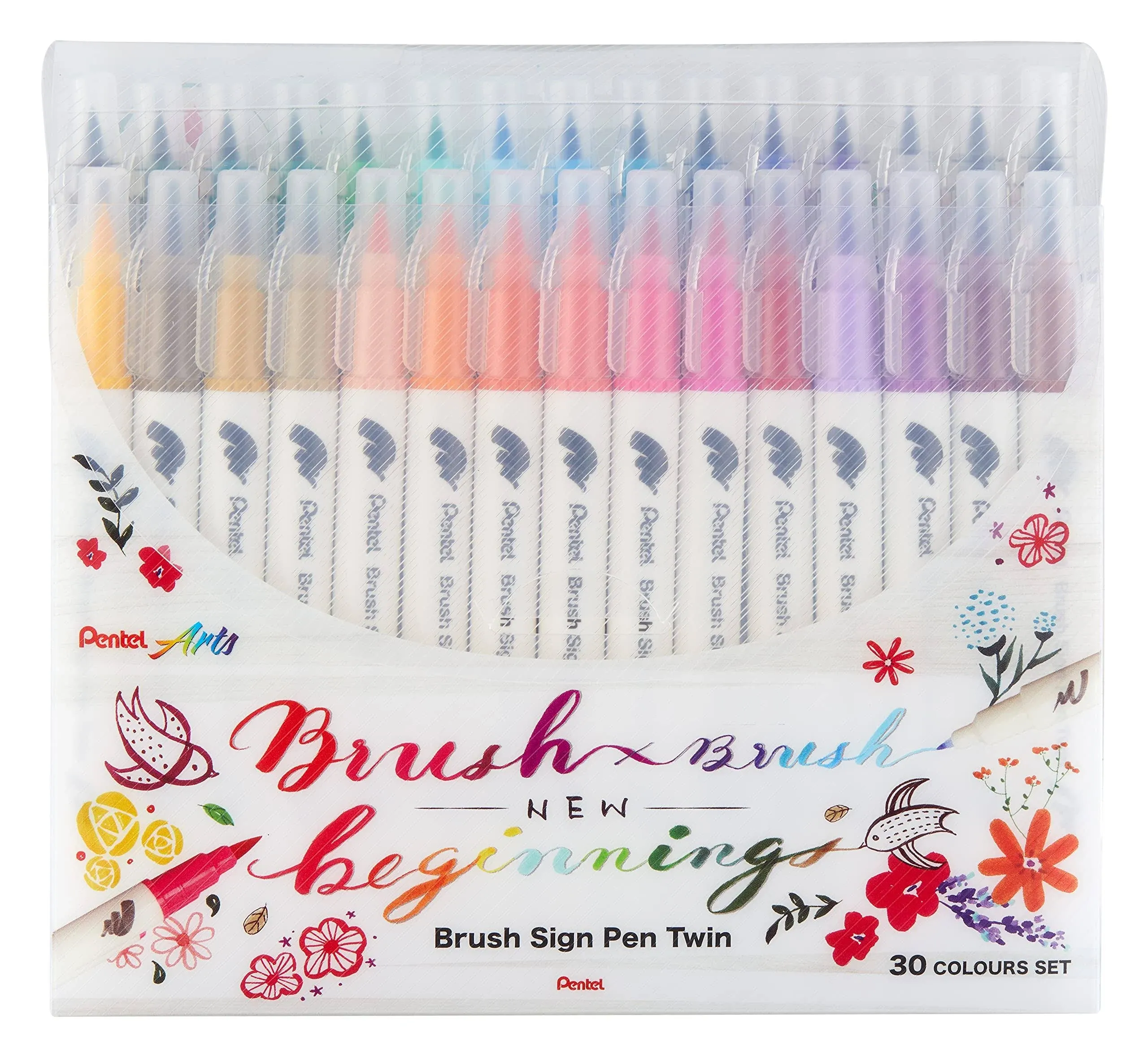 Brush Sign Pen Dual 30 Colors Set Fibre-Tip Pens with Two Flexible Writing Tips,