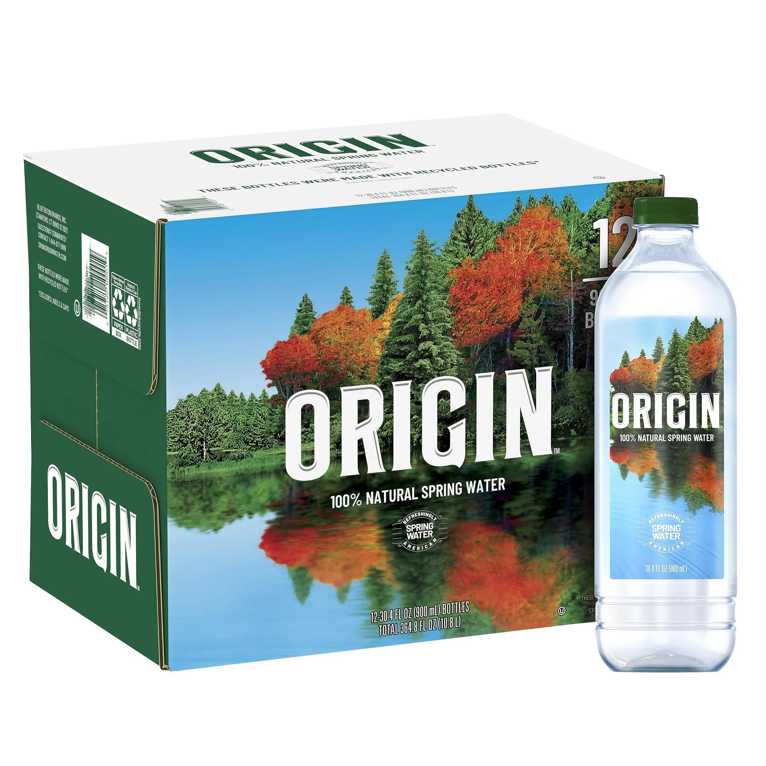 Origin, 100% Natural Spring Water, 900 mL, Recycled Plastic Bottle, 30.4 fl oz (Pack of 12)