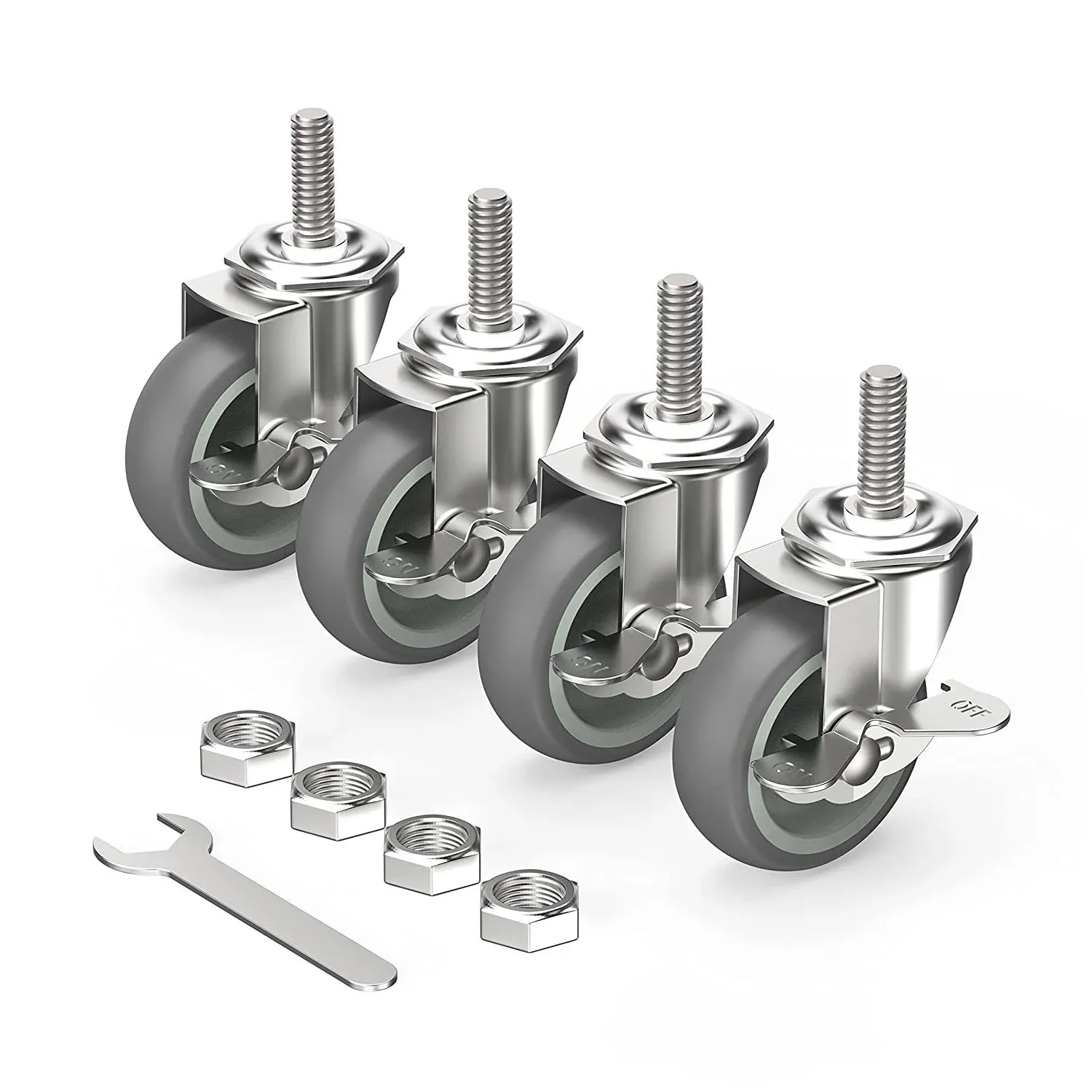 Caster Wheels 3 Inch Locking Stem Threaded Swivel Casters Set Of 4 Heavy Duty Gr