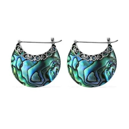 Shop LC Abalone Shell 925 Sterling Silver Moon Hoop Earrings Jewelry Gifts fo...