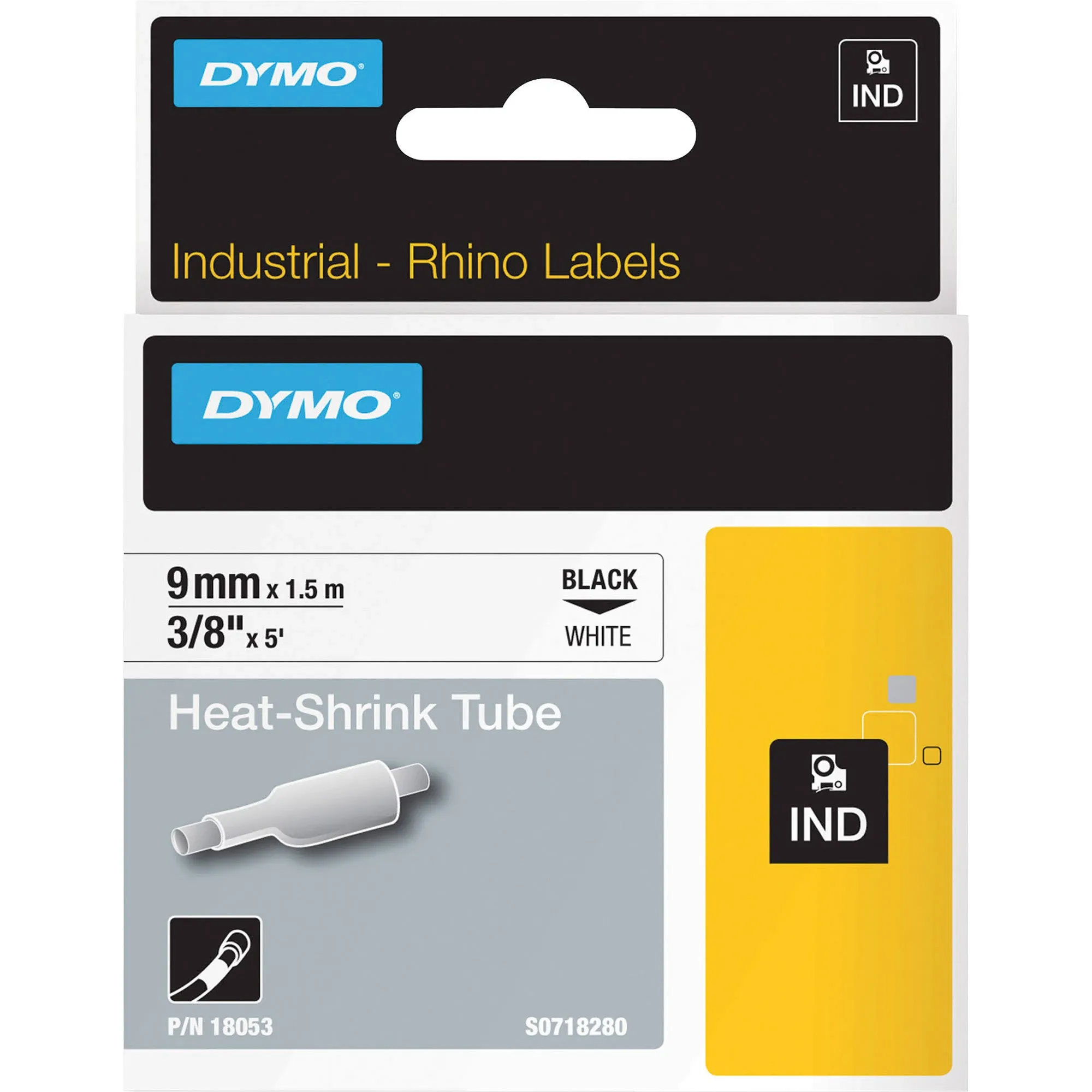 DYMO Rhino Industrial 18053 Heat-Shrink Tube Label Maker Tape, 3/8" x 5', Black on White (18053) | Staples