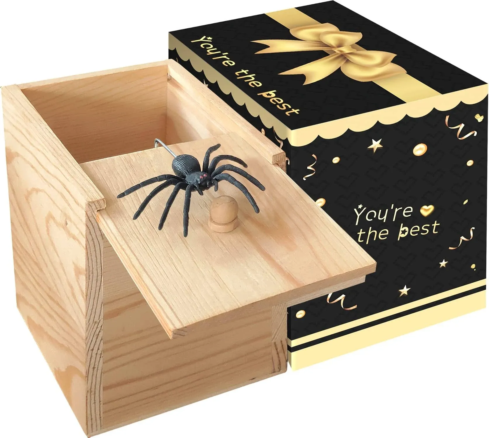 NA Spider Prank Big Box,Wooden Surprise Box,Handmade Fun Practical Surprise Joke