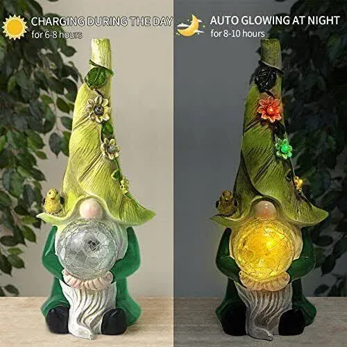 Garden Gnomes Statue Decor, with Colorful Gradient Solar LED Lights Decoration for Outdoor Patio Balcony Yard Lawn Ornament Gift(Red)