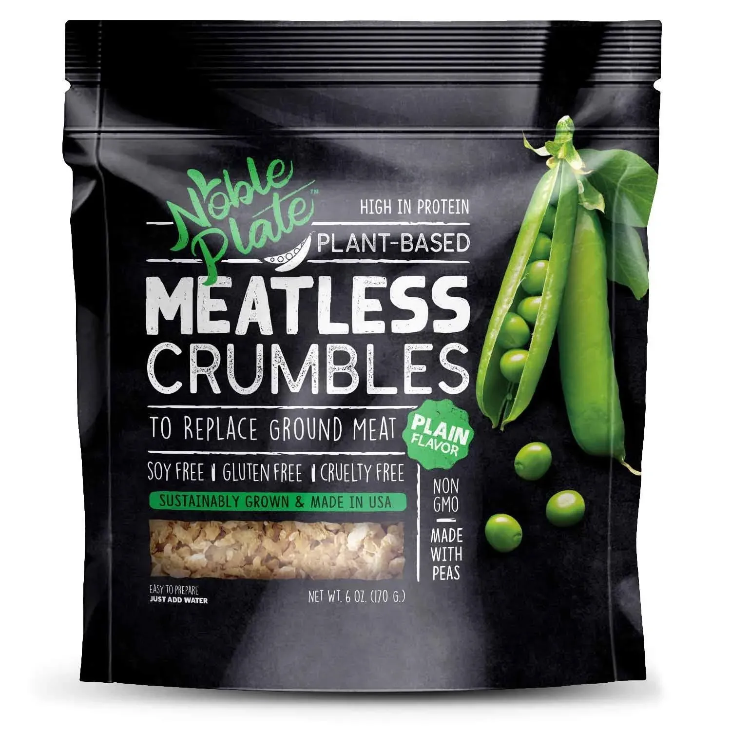 Noble Plate Meatless Crumbles Soy Free Non-GMO Vegan 45g Protein 0g Net Carb