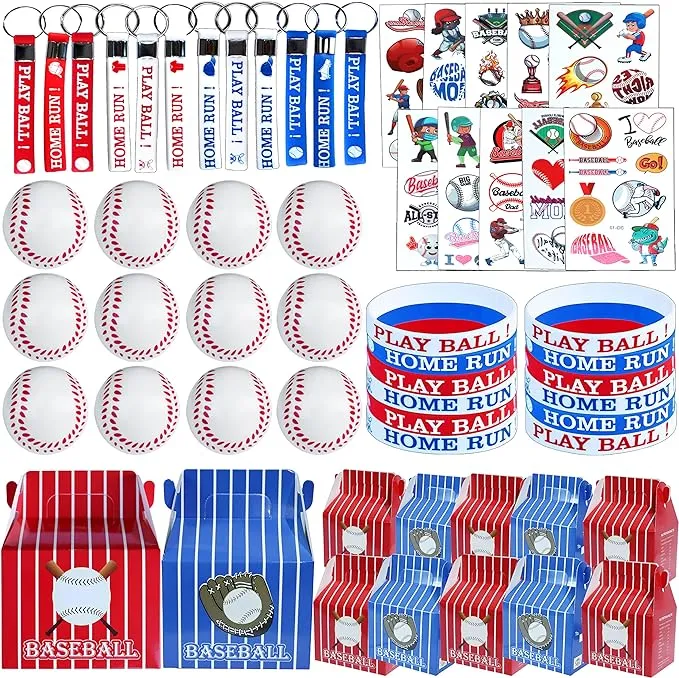 Baseball Birthday Supplies for Kids - 60 Pc Party Favors Treat Box  Keychain  Wristband  Tattoos