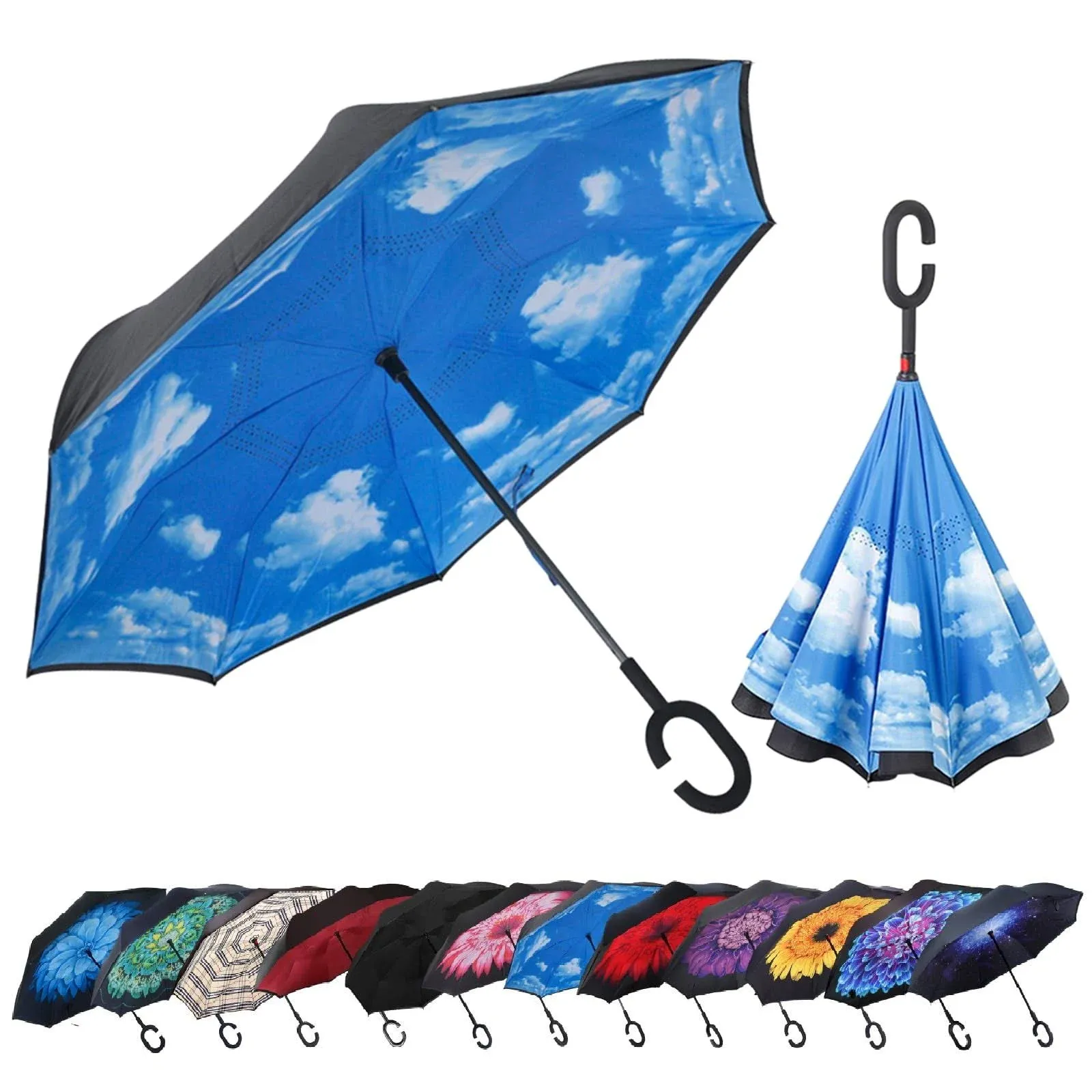 LLanxiry Umbrella,Inverted Reverse Upside Down Umbrellas with C-Shaped Handle ...