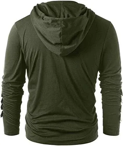 Mens Gothic Lace Up Hoodie Shirts Retro Sweatshirt Vintage Steampunk Hooded