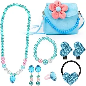 Hifot Kids Jewelry Little Girls Plush Handbag Necklace Bracelet Earrings Ring ...