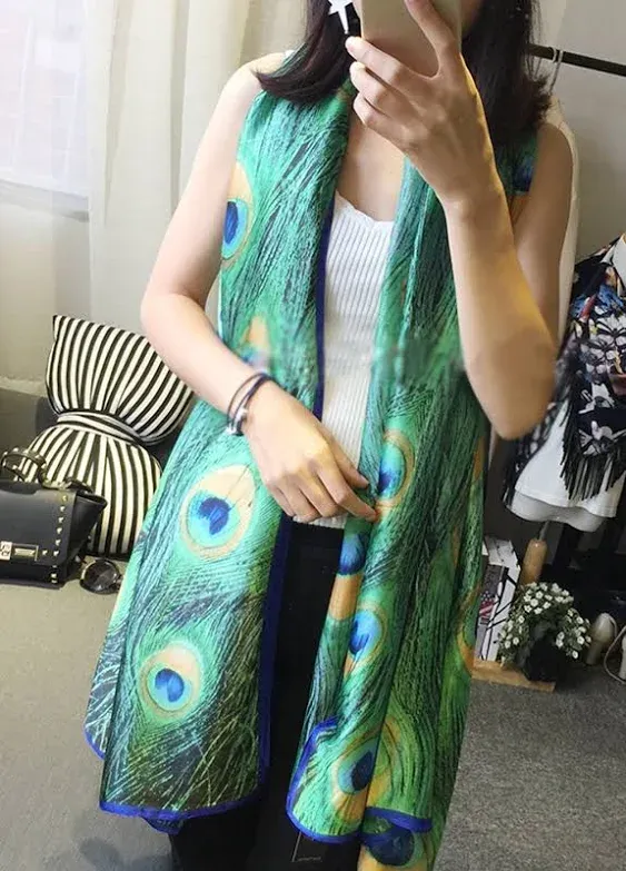 Womens Wool Luxury Teal Scarf, Peacock Print, Scarf, Peacock Scarf, Peacock Gift, Peacock Throw, Teal Scarf, Japanese Gifts for Women,