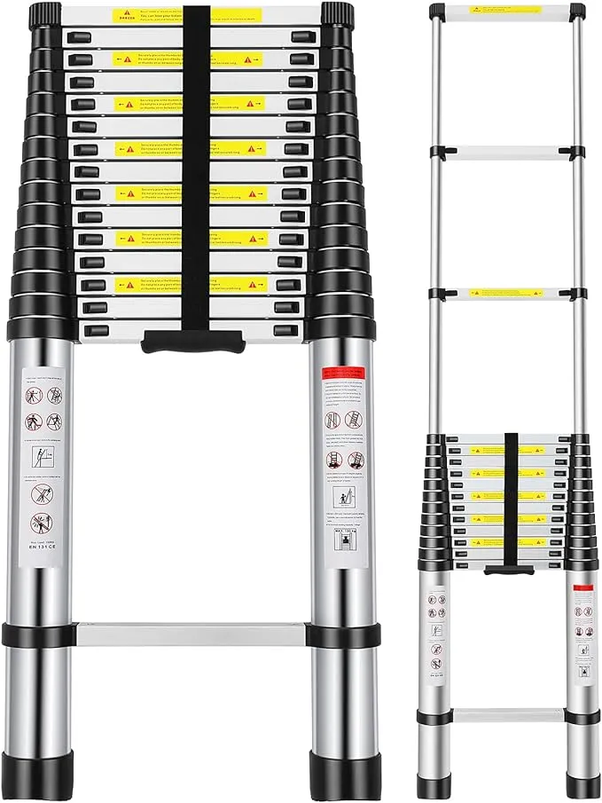 Telescoping Ladder, 20.3FT Aluminum Extension Ladder with 2 Replacement of Non-Slip Rubber Cover, Telescopic Ladder Portable Collapsible RV Ladder for Indoor Outdoor Work, 330 lb. Weight Capacity