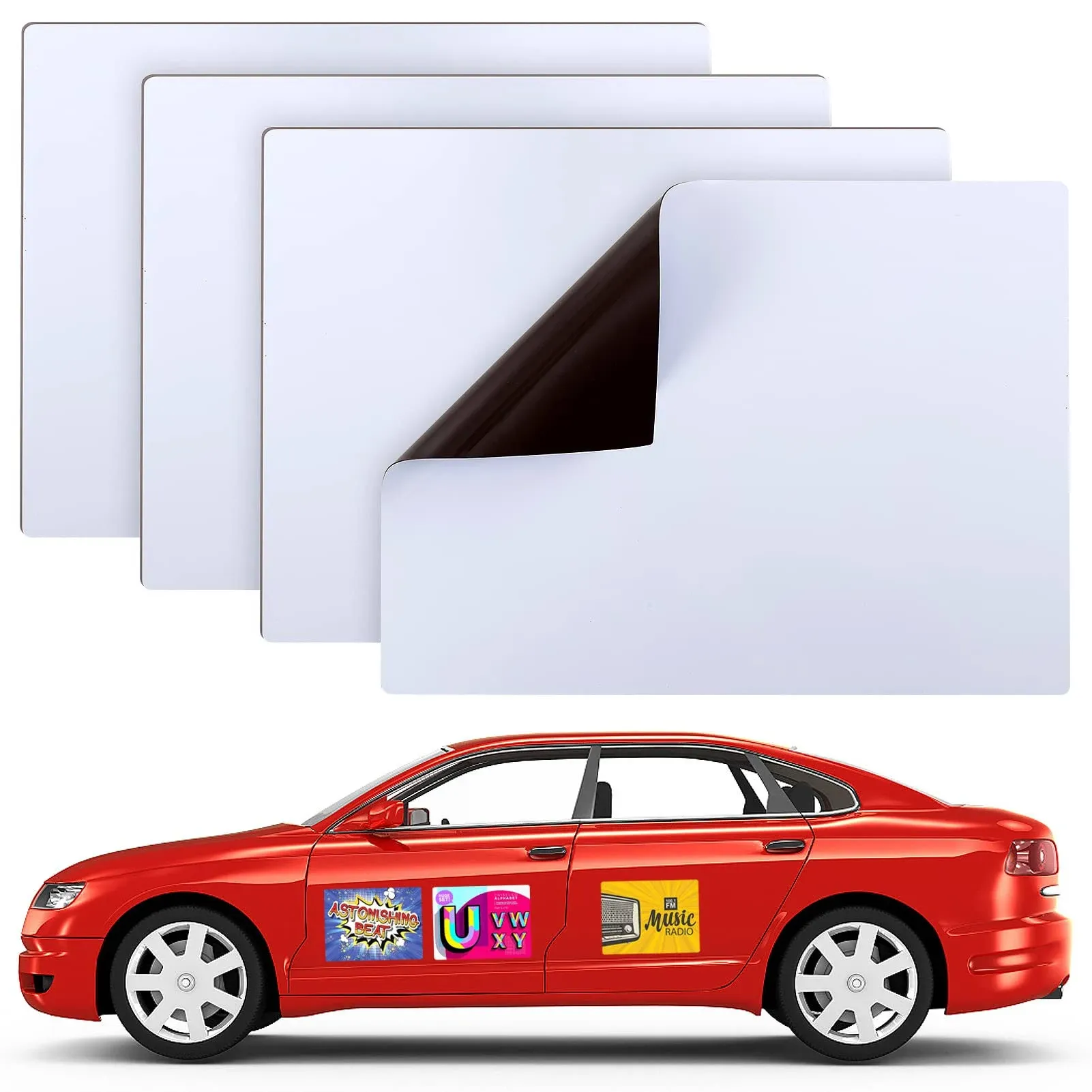 4 Pack Round Cornered Blank Car Magnet- 15.7" × 11.8” 27.6mil Flexible Car Blank Magnetic Sign Car Magnet Sheets DIY Business Sign for Vehicle Door Advertising Business Preventing Scratches Dents