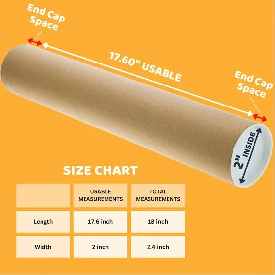 SAVUK Mailing Tubes with Plastic Caps Shipping Cardboard Blueprints Artwork Poster Kraft Extra Heavy-Duty Thickness Posters, Art Prints Multipurpose Documents Storing and Protecting Drawing (1 Pack) 2x24 inch