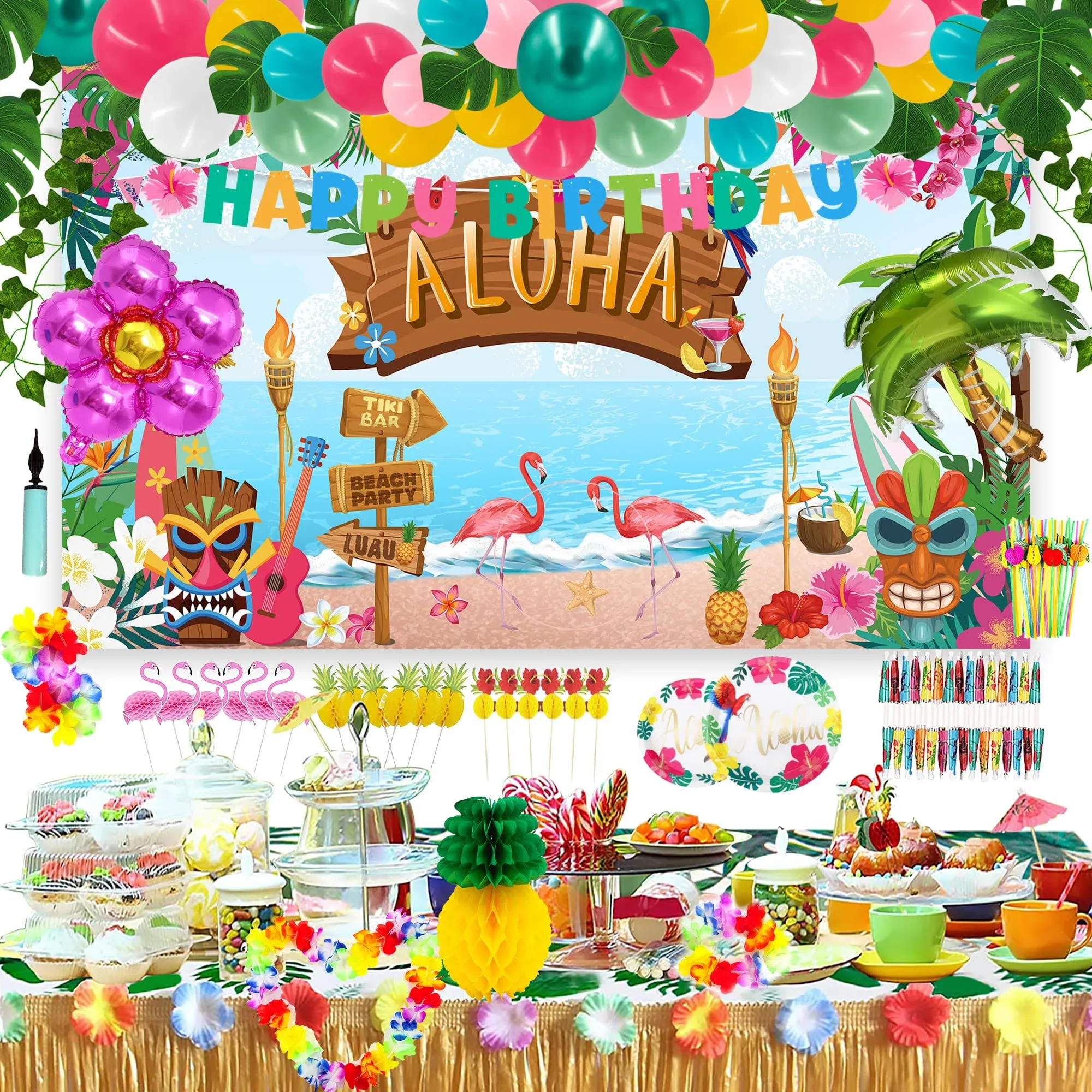 Luau Party Decorations Hawaiian Beach Birthday Party Tropical Aloha Party Sup...