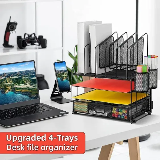 4-Tier Mesh Desk Organizer with Drawer