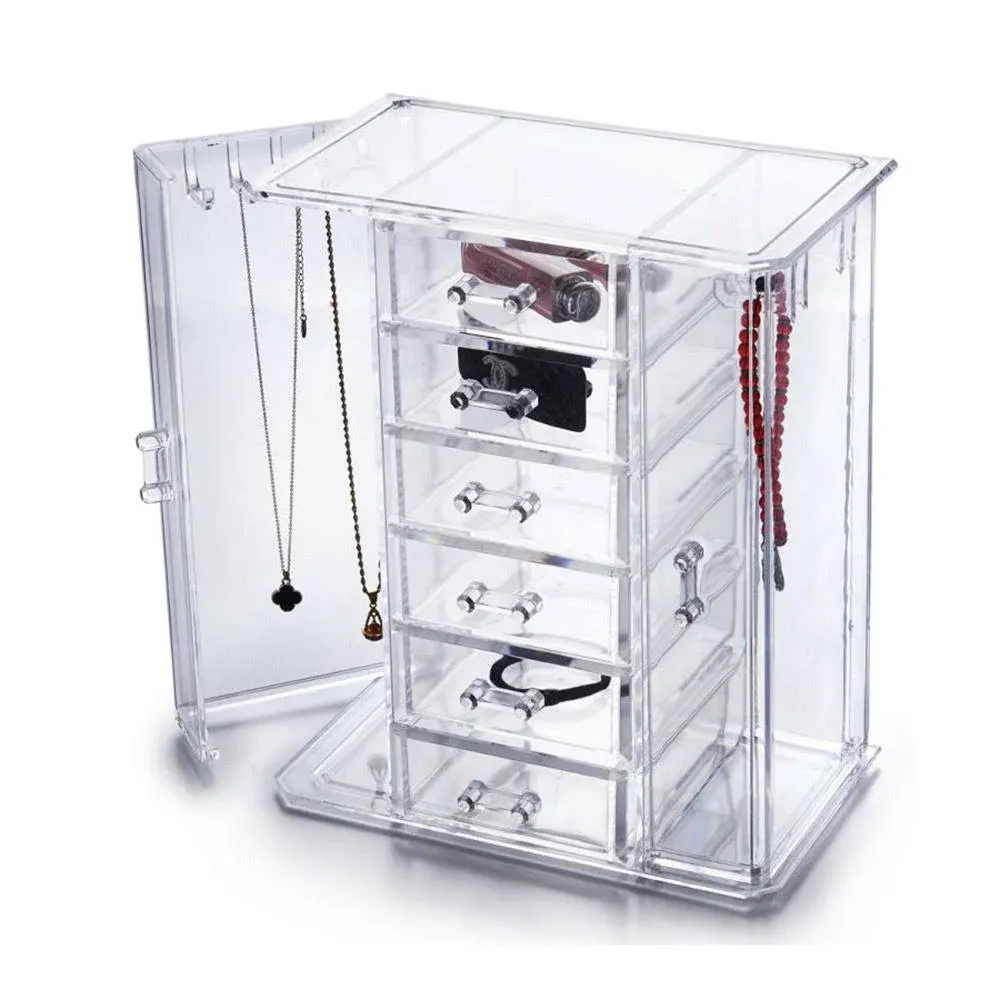 OnDisplay Tiered Acrylic Jewelry Cabinet Organizer Clear