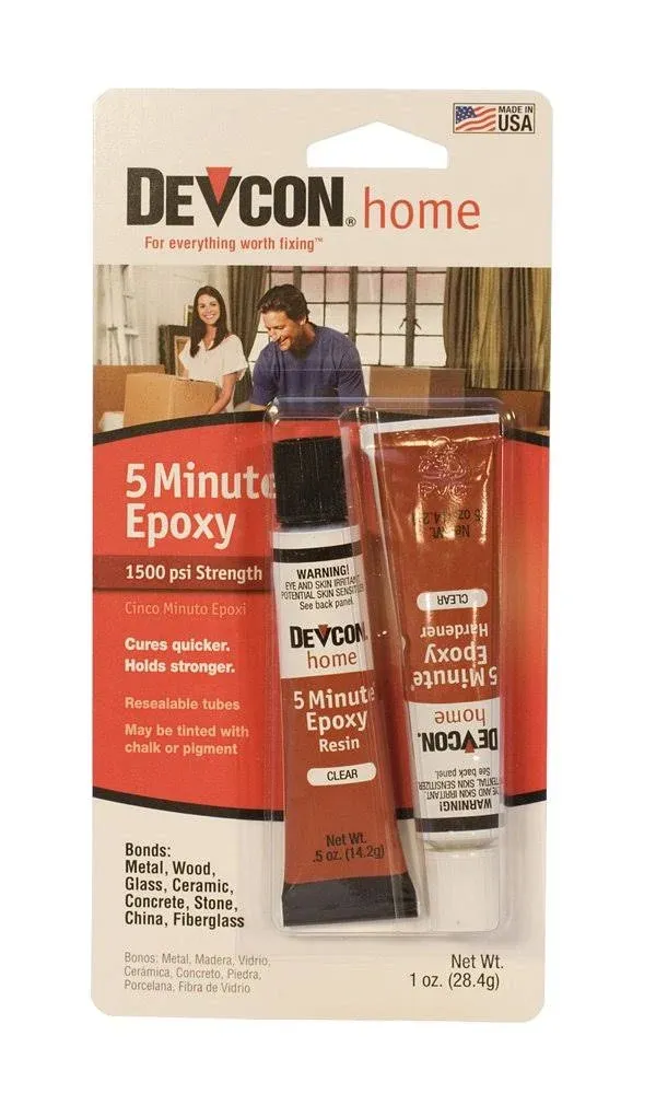 Devcon Epoxy, 5 Minute Epoxy, .5 Ounce Tubes, 2 Tubes