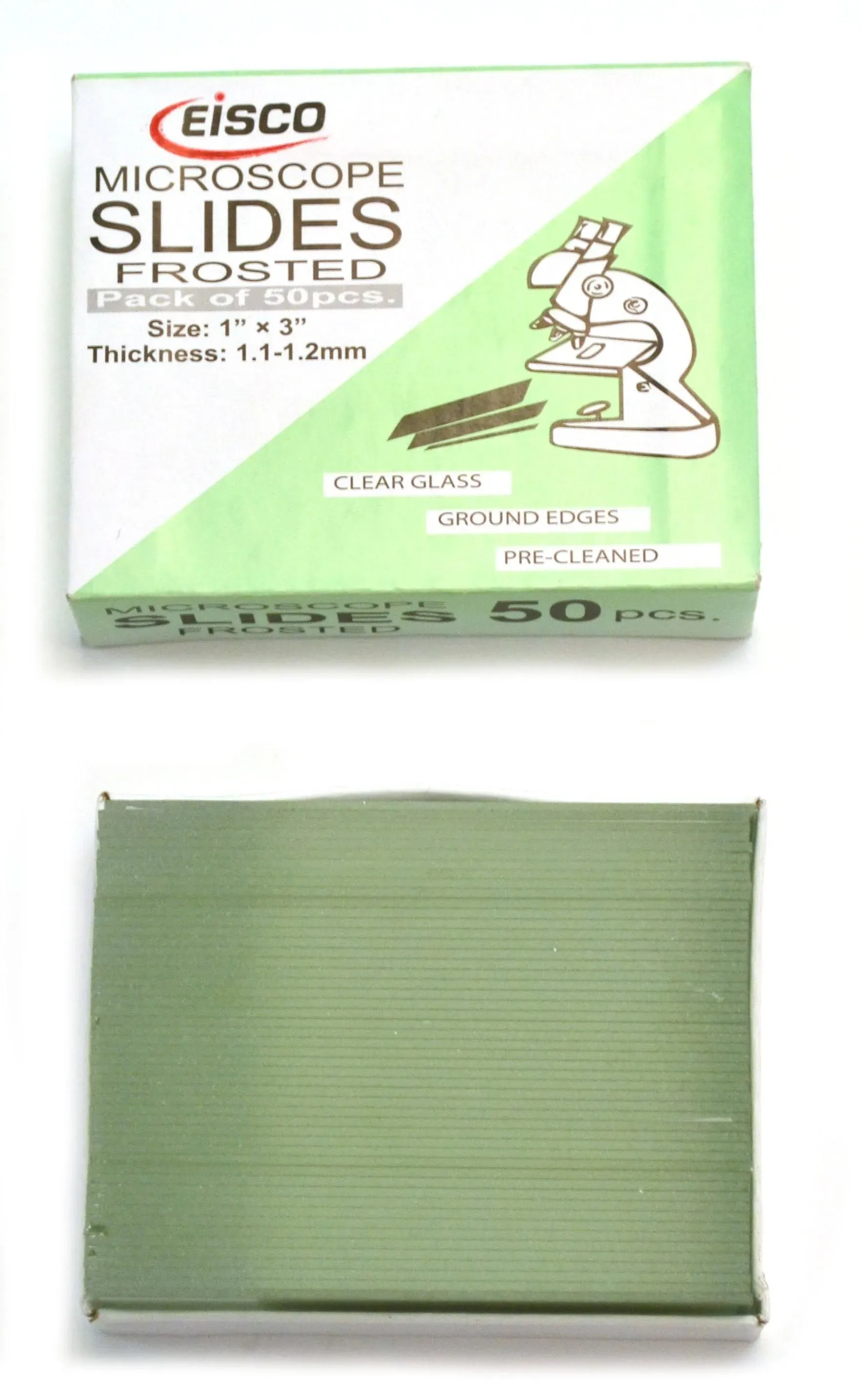 Glass Microscope Slides, 50/PK - Precleaned - Ground & Polished Edges - Frosted End