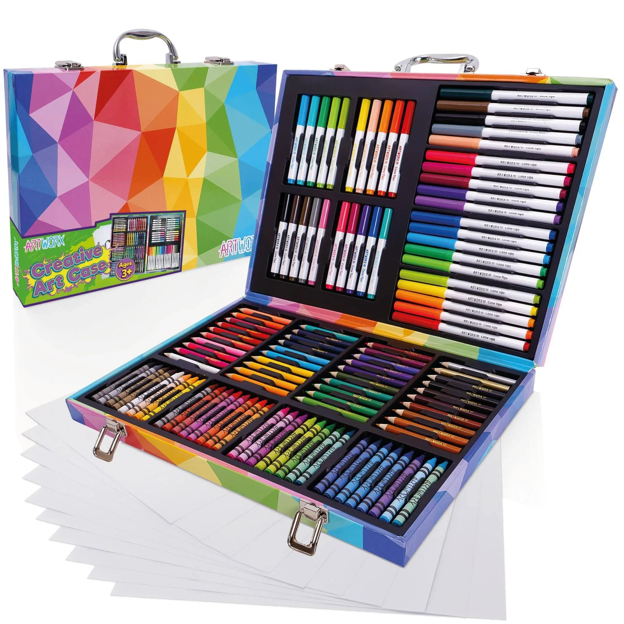 Artworx Kids Coloring Set - 122 Assorted Art Pieces & Carry Case - Coloring Kits For Kids Ages 4-8 - Coloring Pencils, Felt Tips Pens, Wax Crayons - Arts and Craft Sets - Kids Coloring Kit For Kids