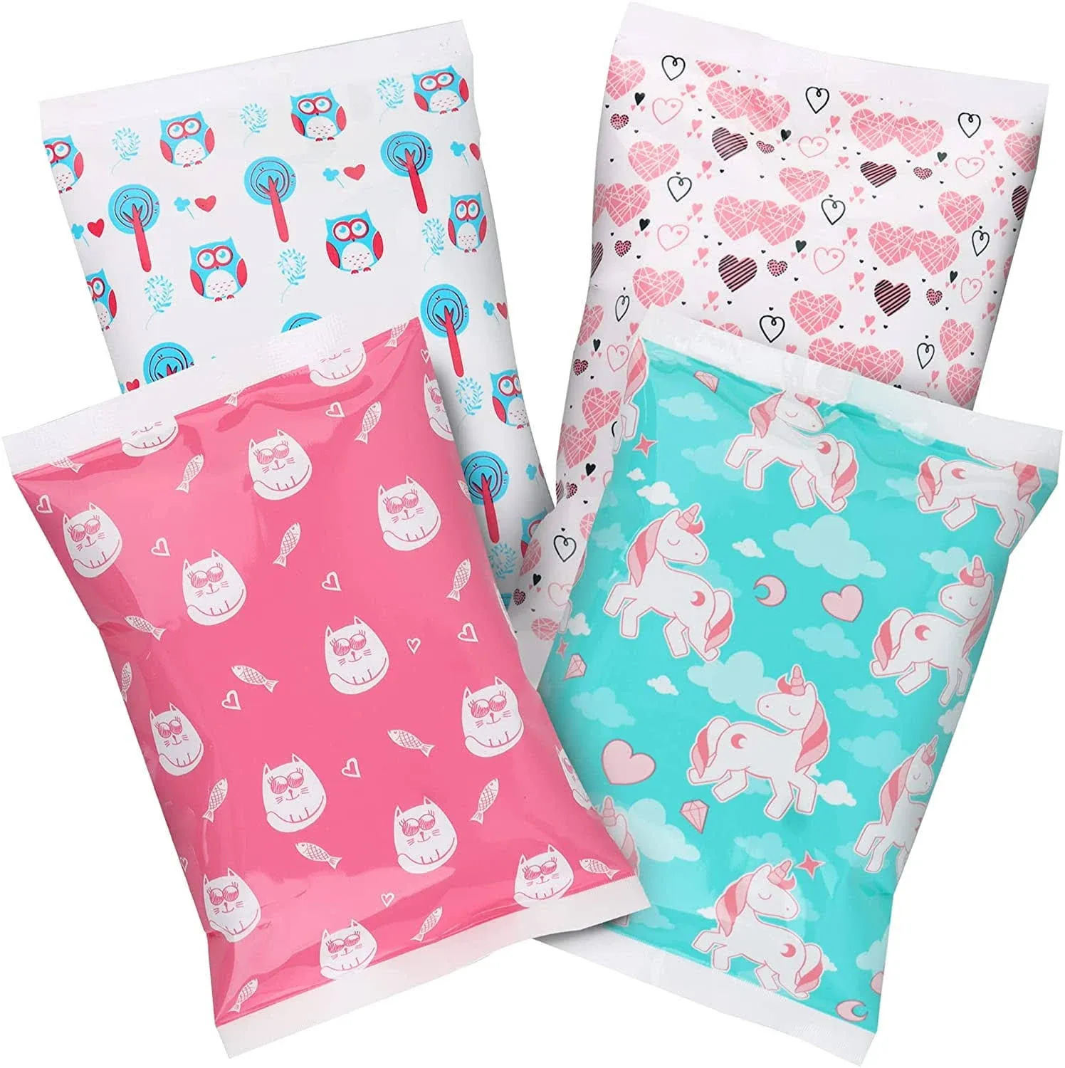 Thrive | Ice Pack for Lunch Boxes - 4 Reusable Packs | BPA Free | Keep Food Cold with Cool Print Designs | Great for Kids and Adults for School Lunchbox, Bag or Cooler | Pony, Rainbow, Hearts Prints