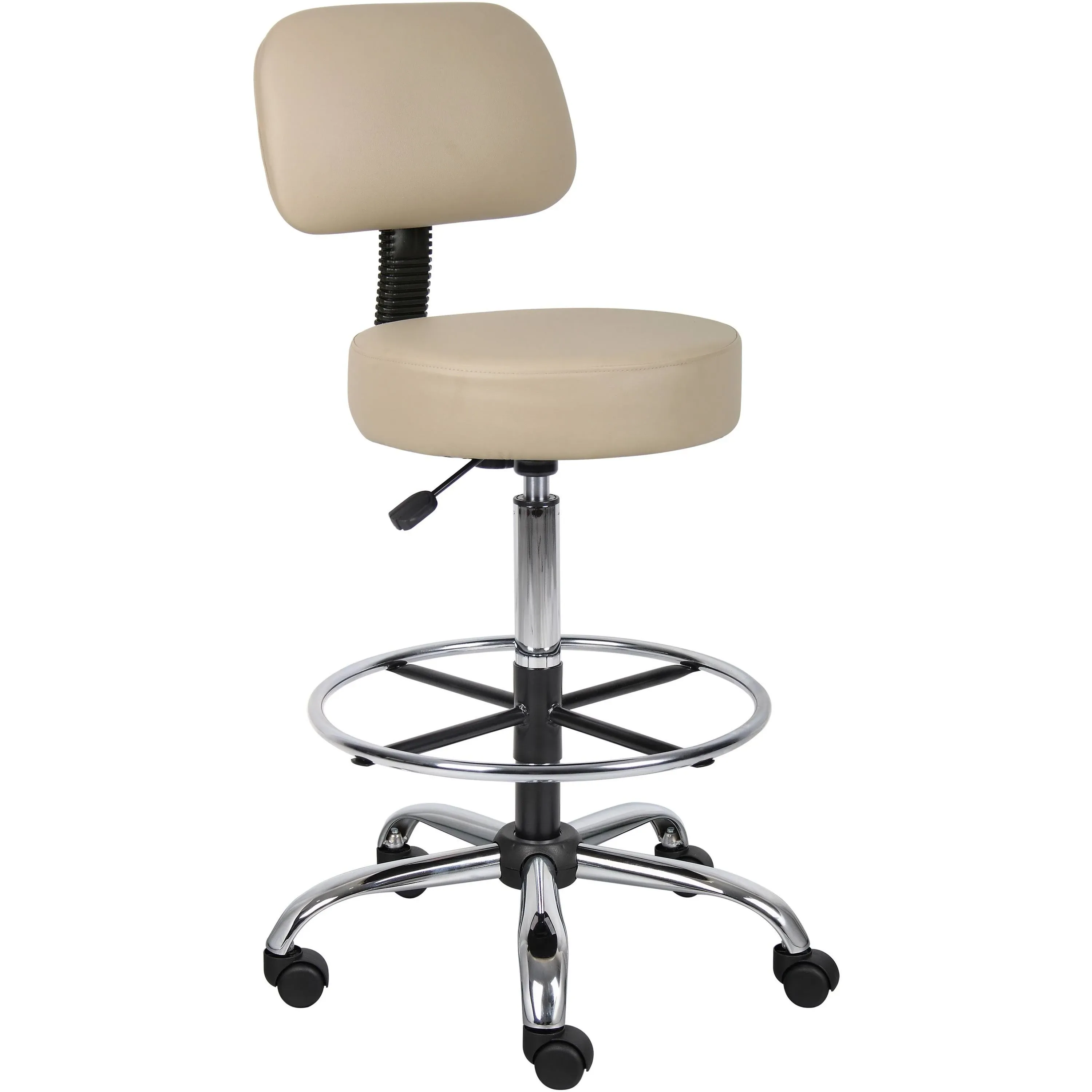 Boss Caressoft Medical/Drafting Stool with Back Cushion Beige