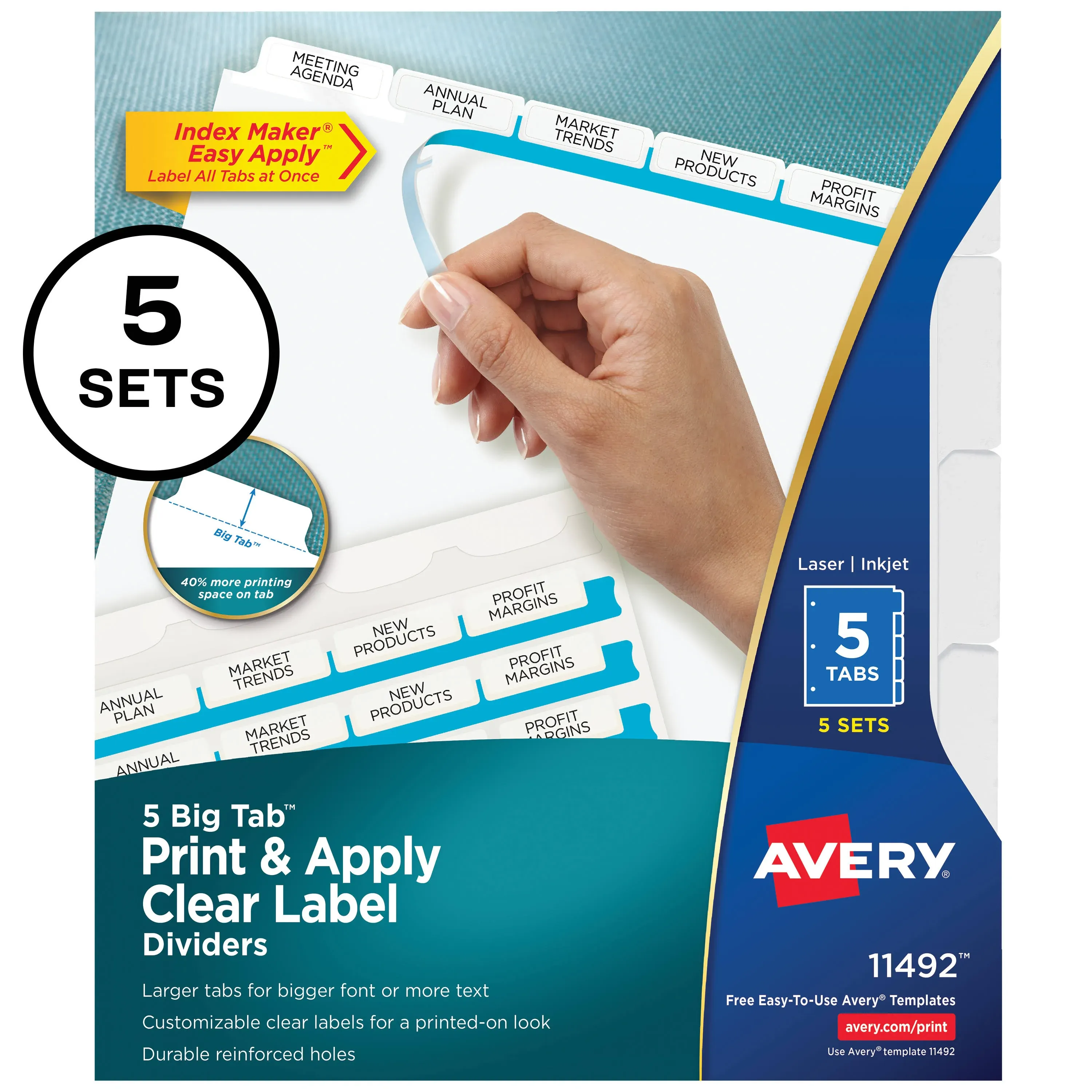 Avery Big Tab Print & Apply Clear Label Dividers, Index Maker Easy Apply ...