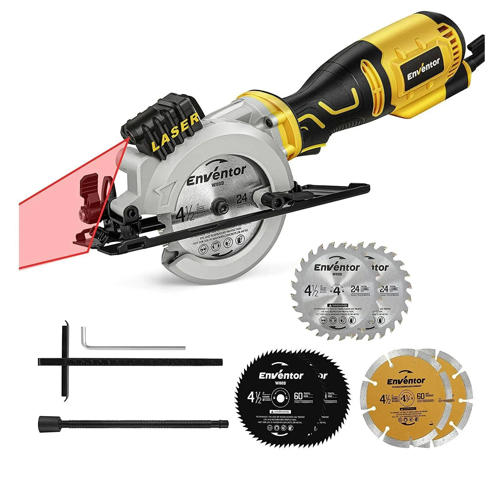 Enventor Yellow/Black 5.8 Amp Compact Circular Saw with Laser Guide