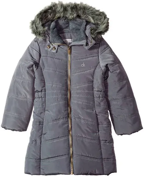 Calvin Klein Girls&#039; Long Length Hooded Puffer Jacket with Fleece Lining