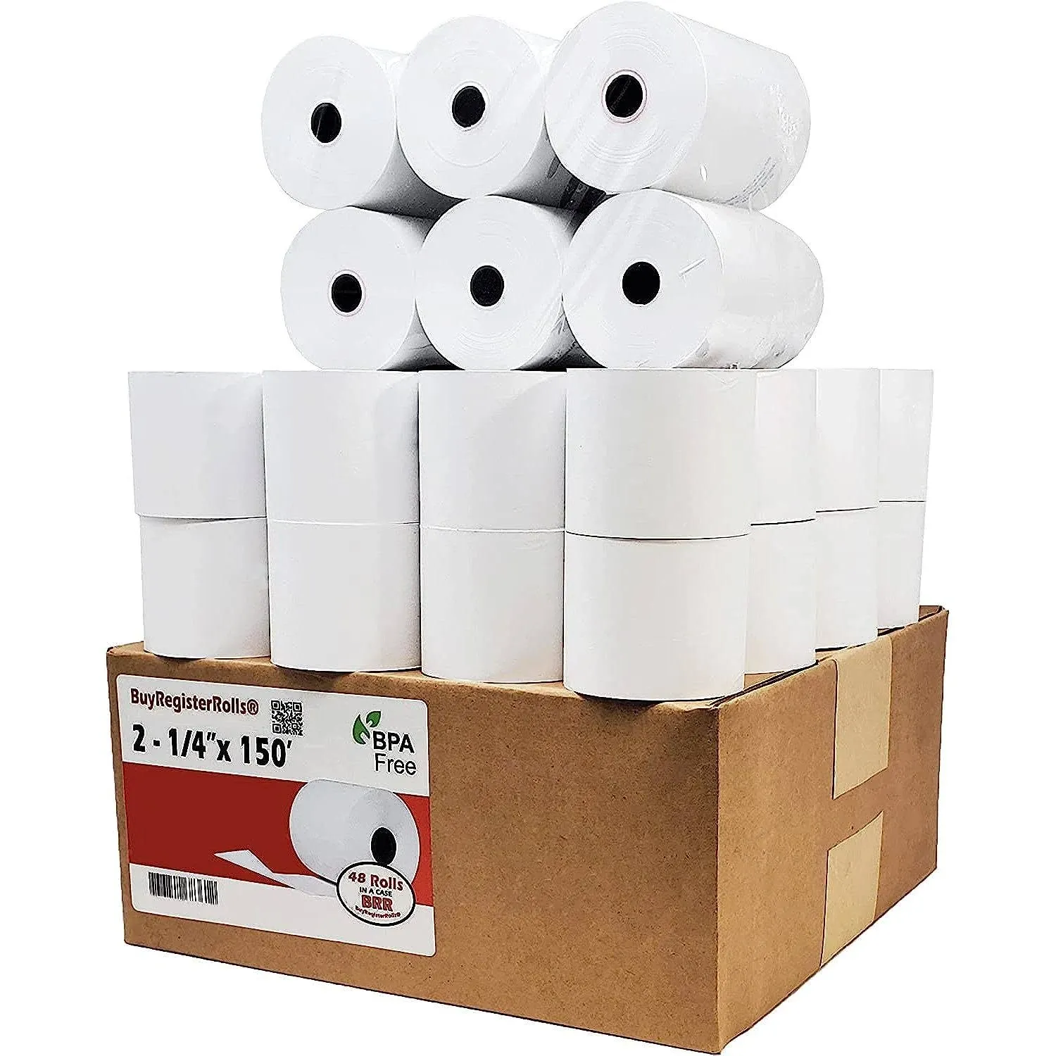 (50 Rolls) 2 1/4 x 150 ft White Adding Machine Tape Paper Rolls Ply Register ...