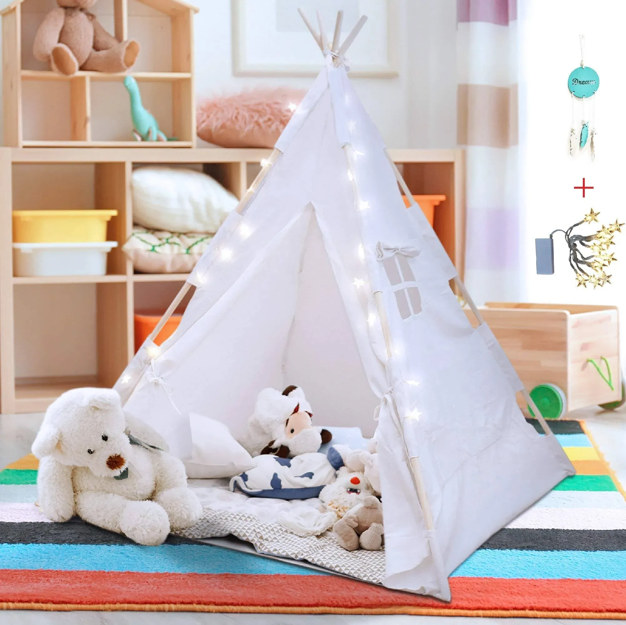 Orian Toys Teepee Tent for Kids: Child’s Indoor Outdoor Canvas Fairytale Tipi Playroom, LED Star Lights, Easy Assembly, 59 by 45 Inches, Ages 3+