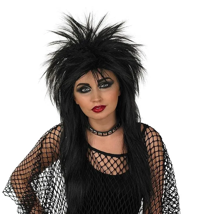 Black 80s Punk Long Glam Rock Wig