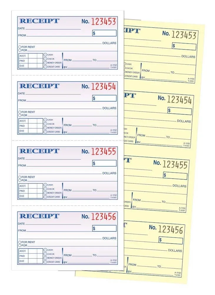 Adams 2-Part Carbonless Receipts, 2.75"L x 4.75"W, 200 Sets/Book (DC1152)