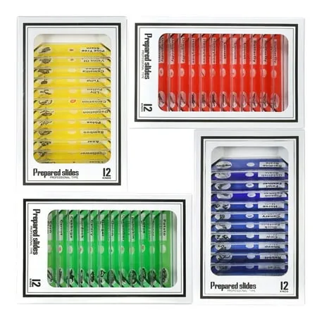 MABOTO 48pcs/set Prepared Microscope Slides Animals Insects Plants Sample Specimens Slides Set with Color Labels for Kids Students