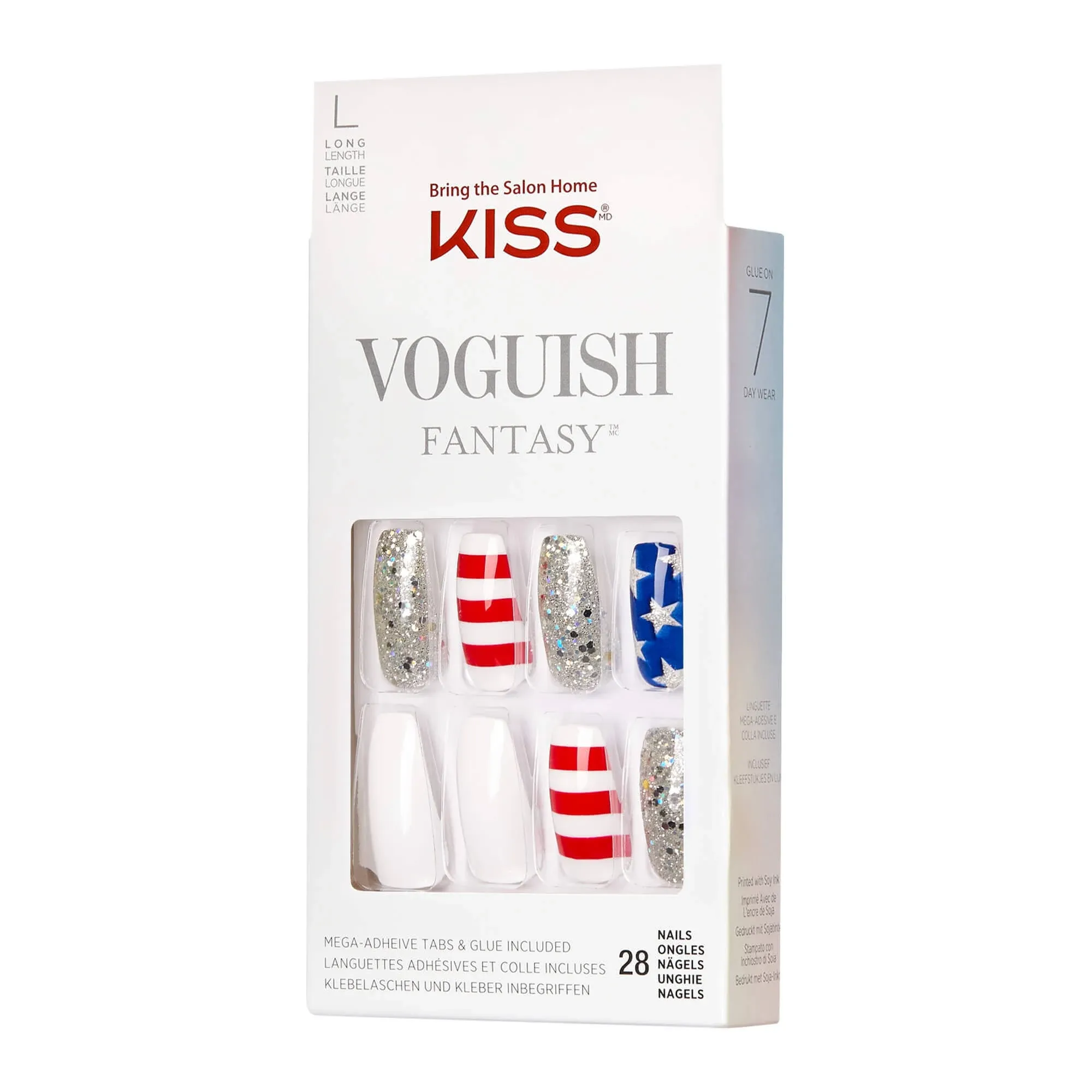 NEW Kiss Nails Voguish Fantasy Press Glue Manicure Long Coffin Red White Blue