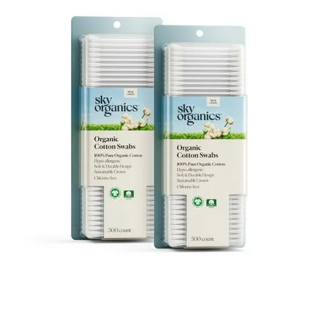 Sky Organics Organic Cotton Swabs for Sensitive Skin for Beauty & Personal Care, 1000 Ct.