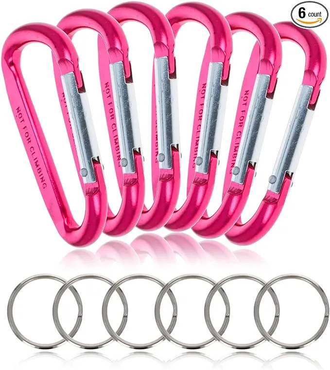 6 Pack Aluminum Multi-Color Carabiner Spring Clip Keychain (Pink Large)