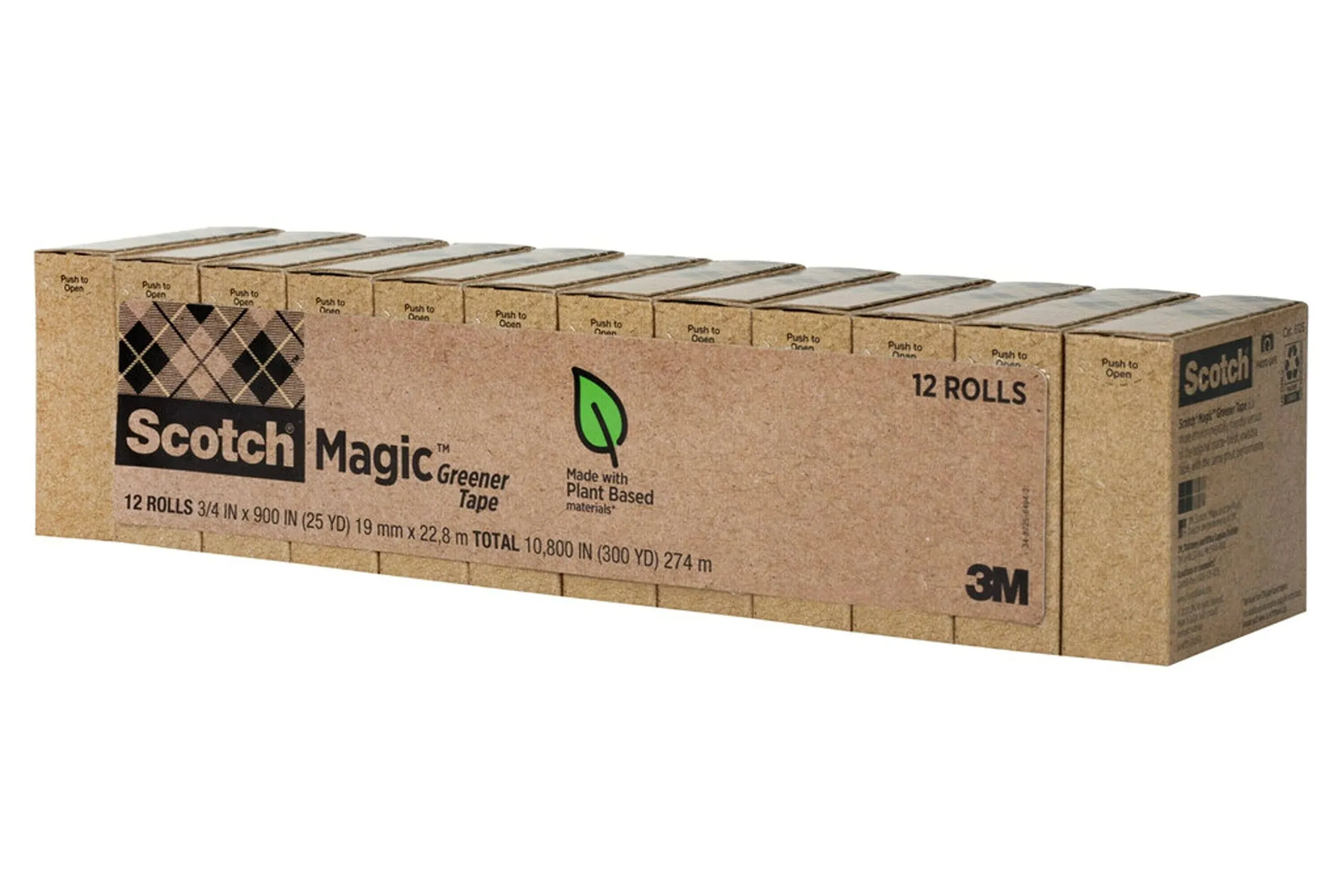 Scotch Magic Greener Invisible Tape, 3/4” x 25 yd., 12 Tape Rolls, Clear