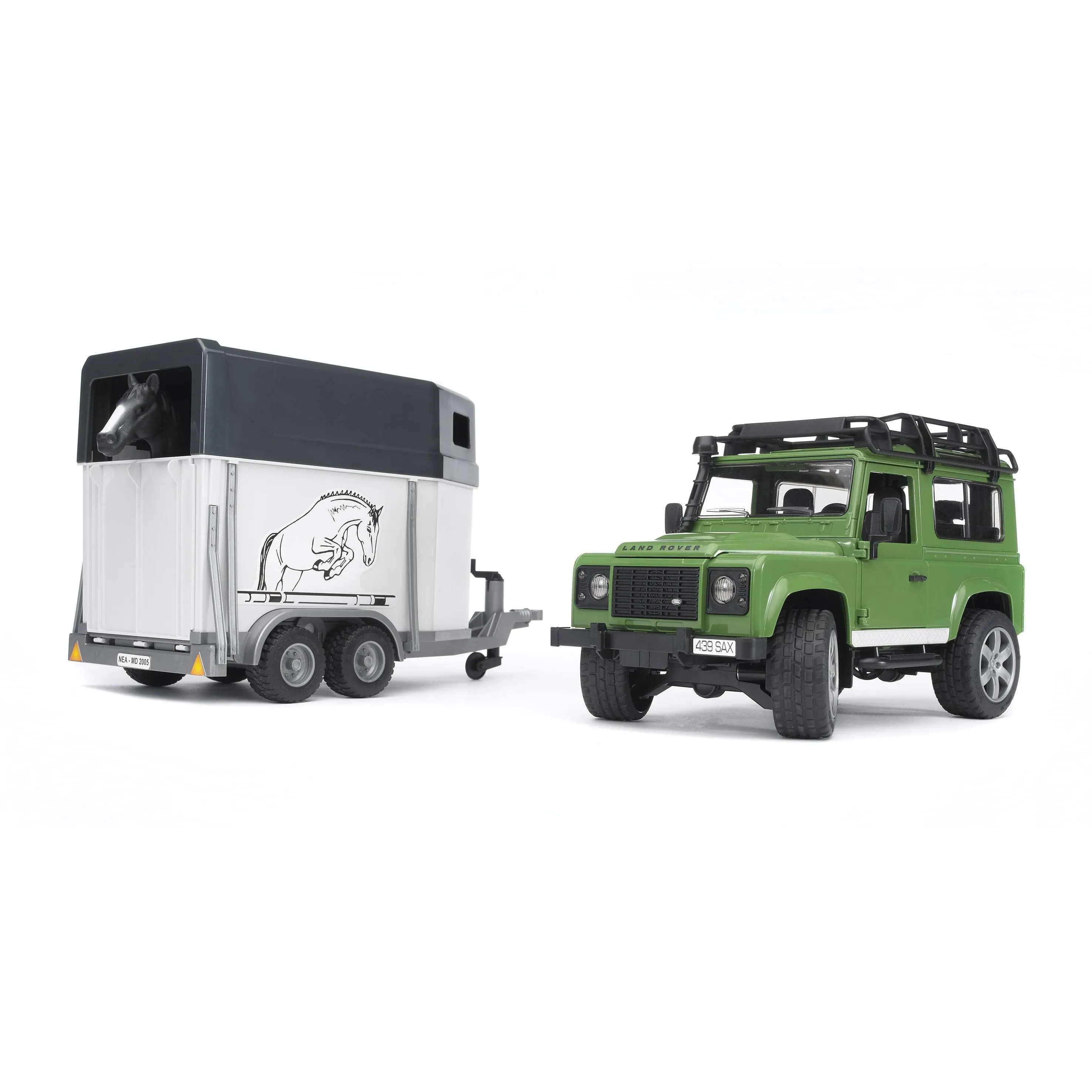 Bruder Toys Land Rover Defender Station Wagon with Horse Trailer & Horse