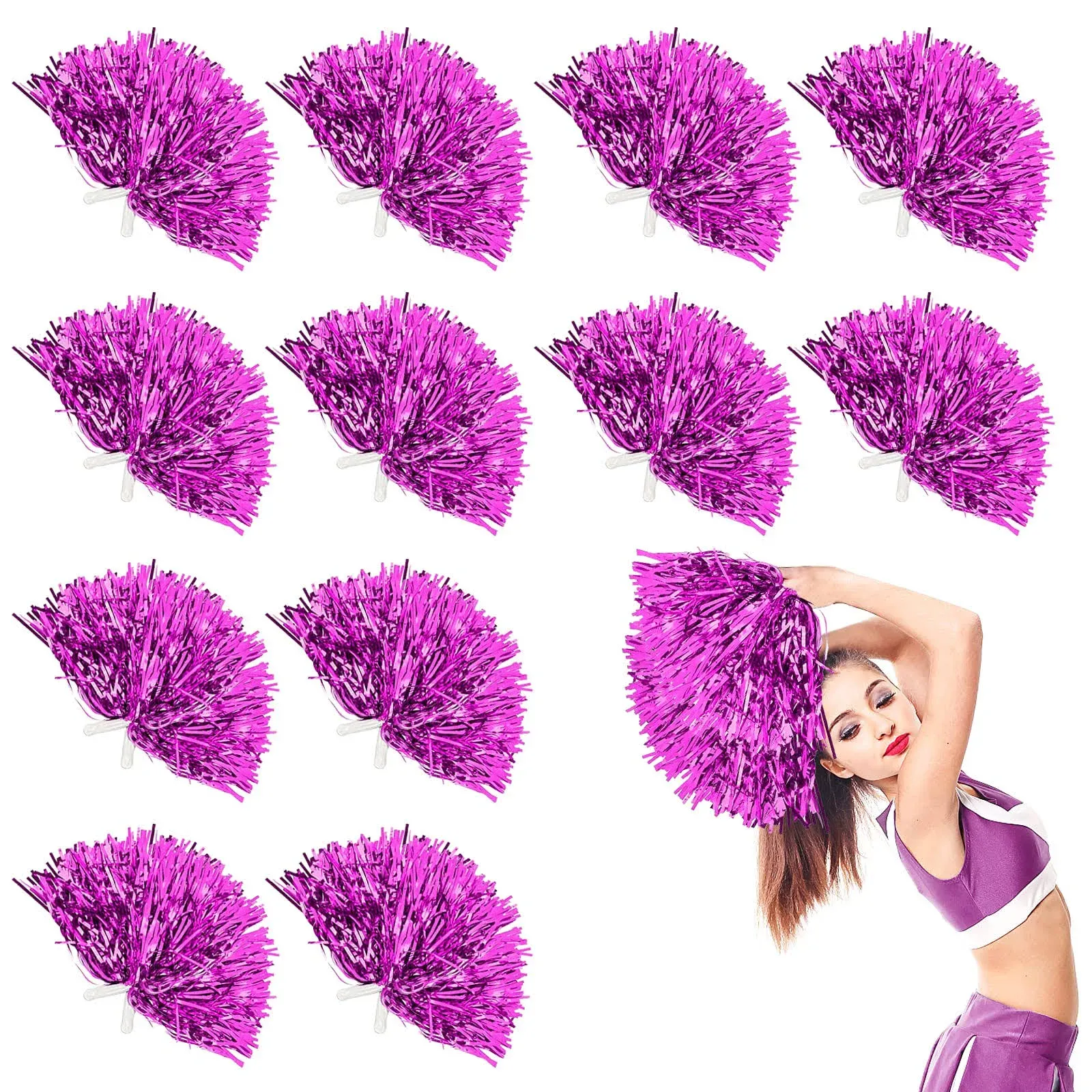 DILIBRA 24 Pcs Metallic Cheerleading Pom Poms for Kids, Gorgeous Cheerleaders ...