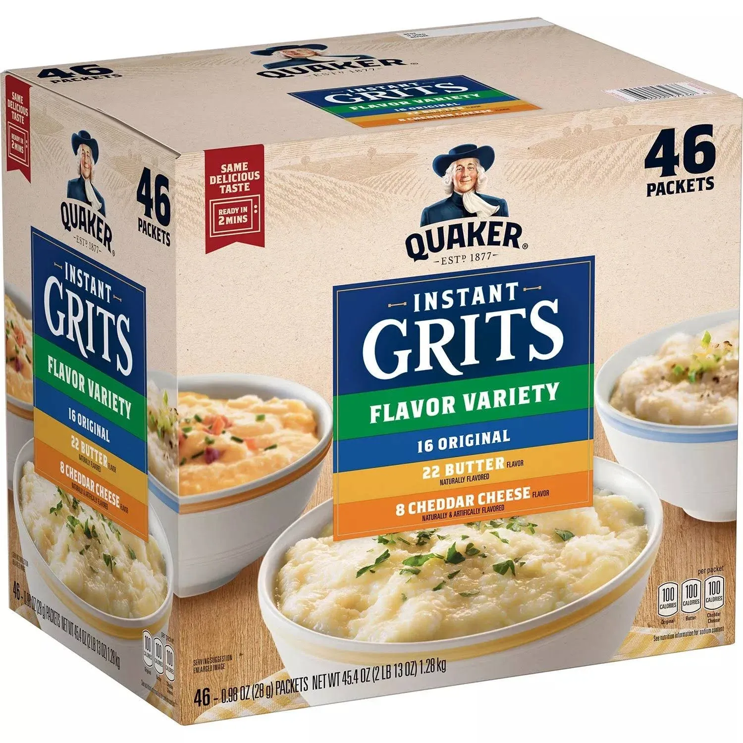 Instant Grits, 4 Flavor Variety Pack, 0.98Oz Packets,44 Count (Pack of 1)