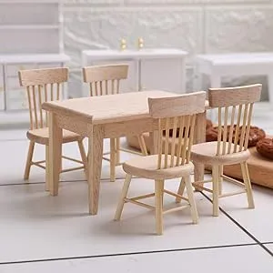 Z MAYABBO Wooden Dollhouse Furniture of Table & Chair, Miniature Dollhouse Accessories of Dining Room Accessory - 1/12 Scale