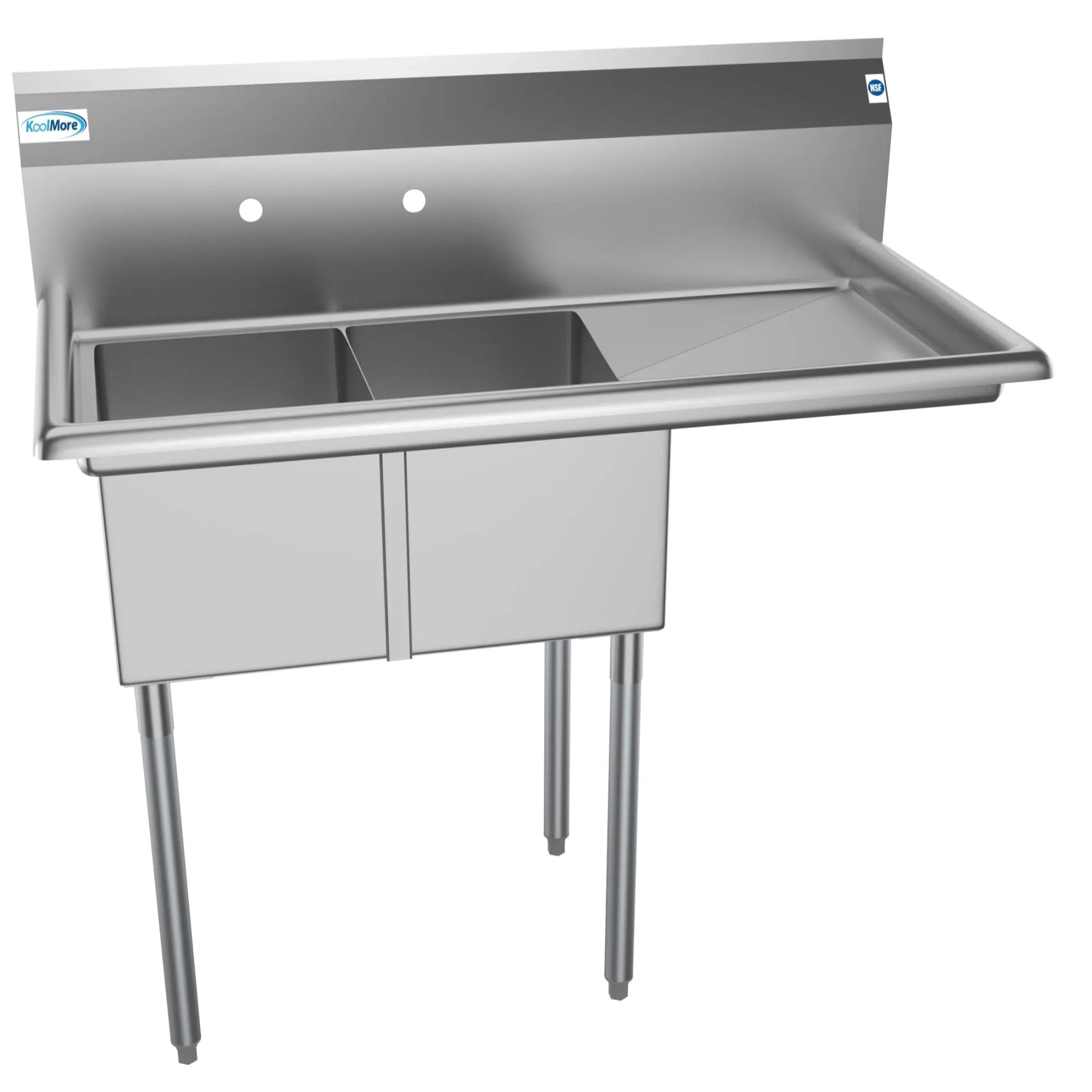 Koolmore SB121610-16R3 Two Compartment Stainless Steel Sink with Right Drainboard 43&amp;amp;quot;