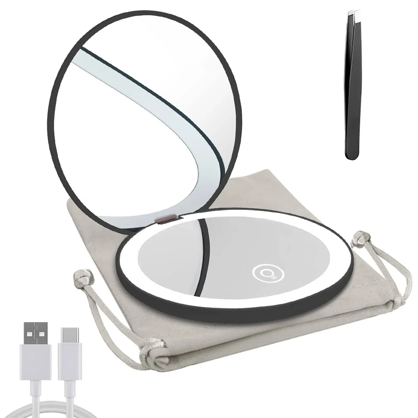 Milishow Compact Mirror with LED Light,1x/10x Magnifying Rechargeable Mirror ...