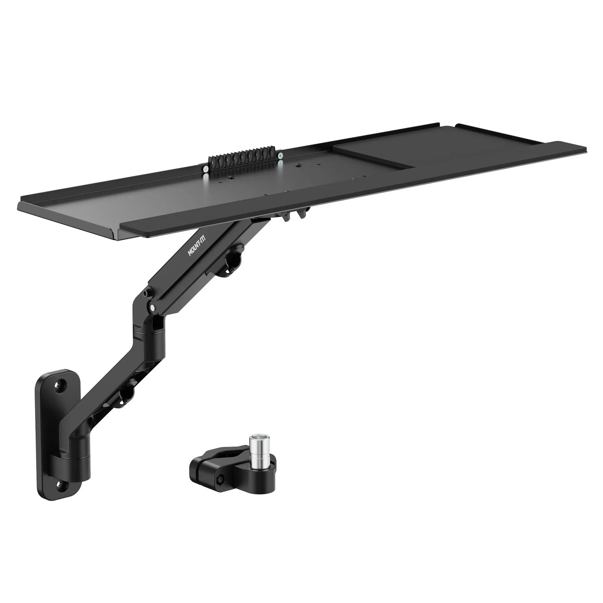 Mount-It! Keyboard Tray for Wall or Pole Mounting, Full Motion Keyboard Mount with Spring Arm, 2 Mounting Options incl., Full Motion Arm for Easy Adjustments incl. Tilt, Swivel and Extension