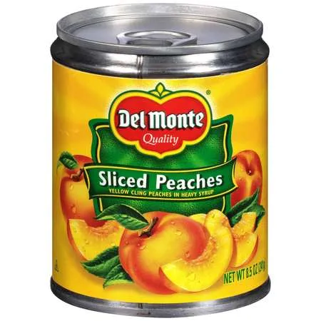 Del Monte In Heavy Syrup Sliced Yellow Cling Peaches 8.5 oz. Can, PK12