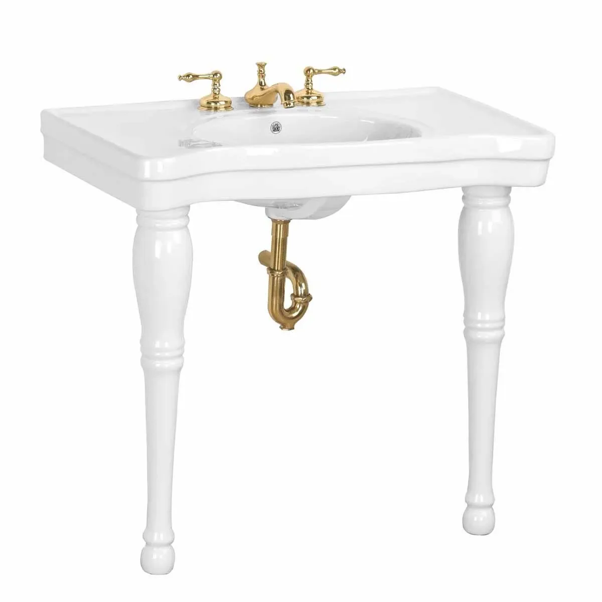 Belle Epoque 36" Console Bathroom Sink White with 2 Spindle Legs and Overflow