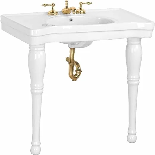 Renovators Supply White Console Bathroom Sink with 2 Spindle Porcelain Legs