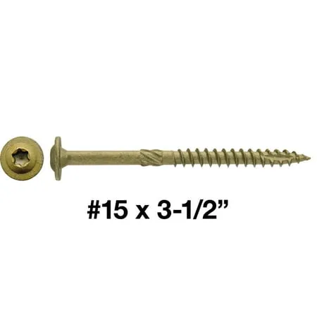 #15 x 3-1/2 Construction Lag Screw Exterior Coated Torx/Star Drive Heavy Duty Structural Lag Screw Far Superior to Common Lag Screws - Modified Truss Washer Head -FULL BOX -500 Screw Count